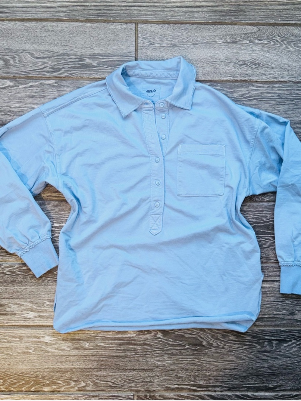 aerie Light Blue Long-Sleeve Polo Top